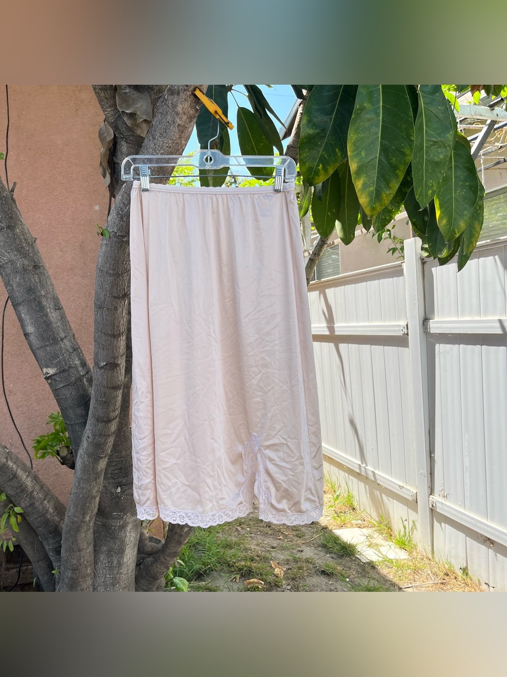 Vintage Samye Slip Skirt with a Lace Hem in Cream / Nude .
